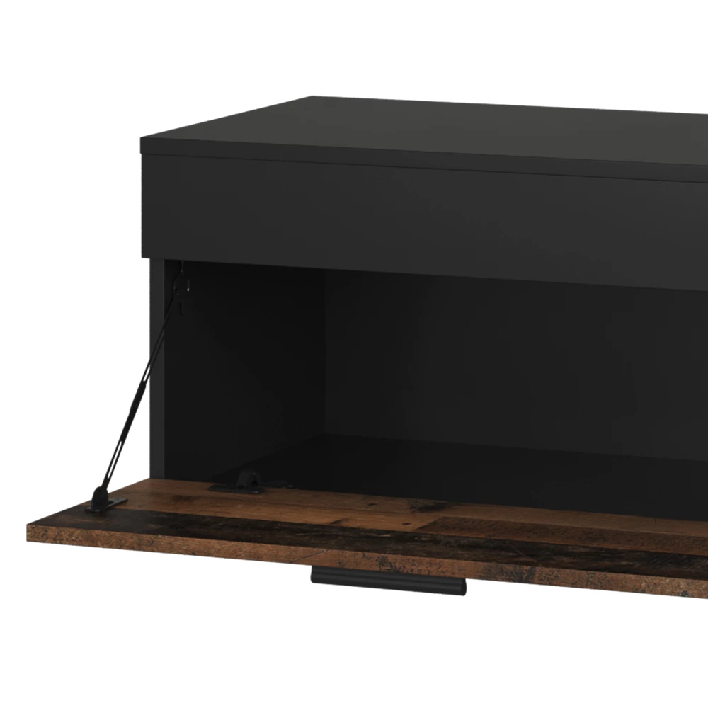 Close-up van Woonkamerkasten in Zwart/Aldstyle, met ontwerp- en oppervlakte-details