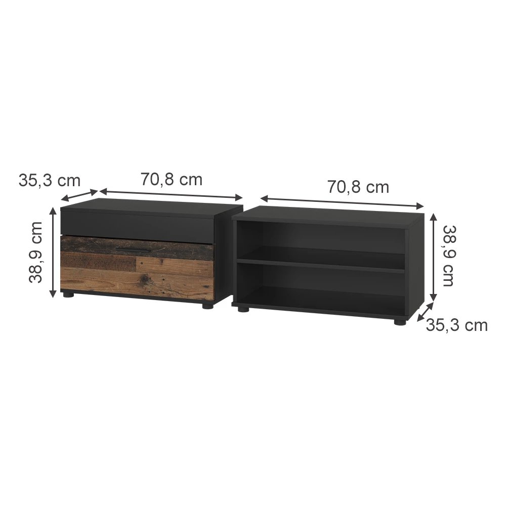 Vicco Wohnzimmerschränke Schwarz/Oldstyle 2 Teile, Berno