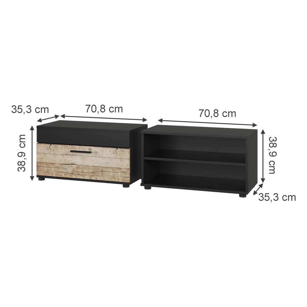 Vicco Wohnzimmerschränke Schwarz/Sandeiche 2 Teile, Berno