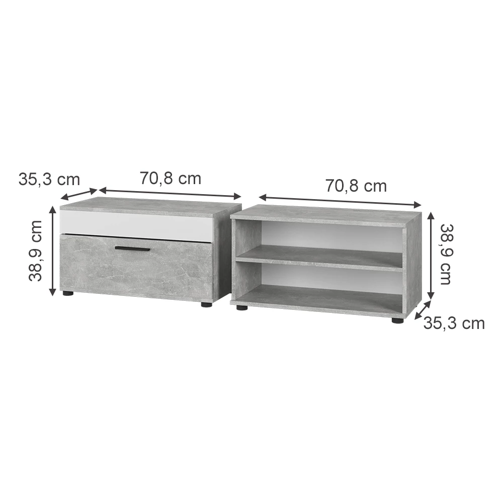 Vicco Wohnzimmerschränke Beton/Weiß 2 Teile, Berno