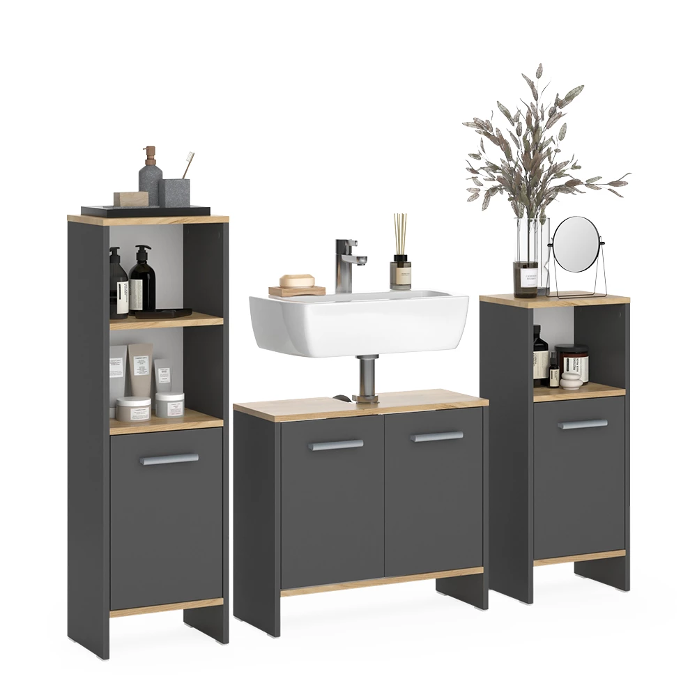 Vicco Badmöbel-Set Anthrazit/Goldkraft Eiche 3-teilig, Karli