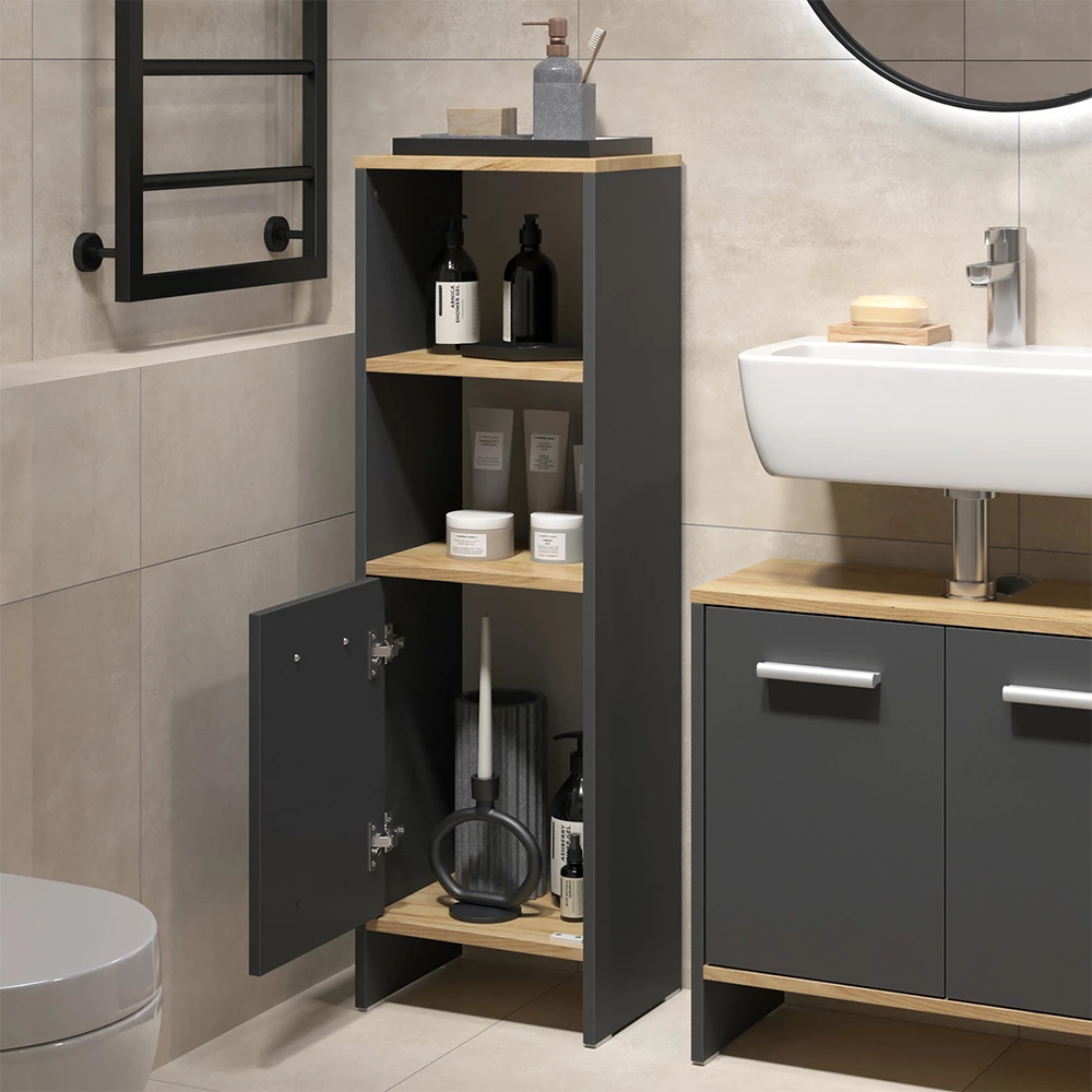 Vicco Badmöbel-Set Anthrazit/Goldkraft Eiche 3-teilig, Karli