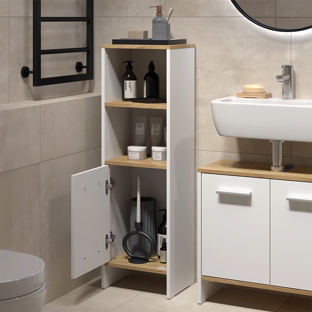 Vicco Badmöbel-Set Weiß/Goldkraft Eiche 3-teilig, Karli
