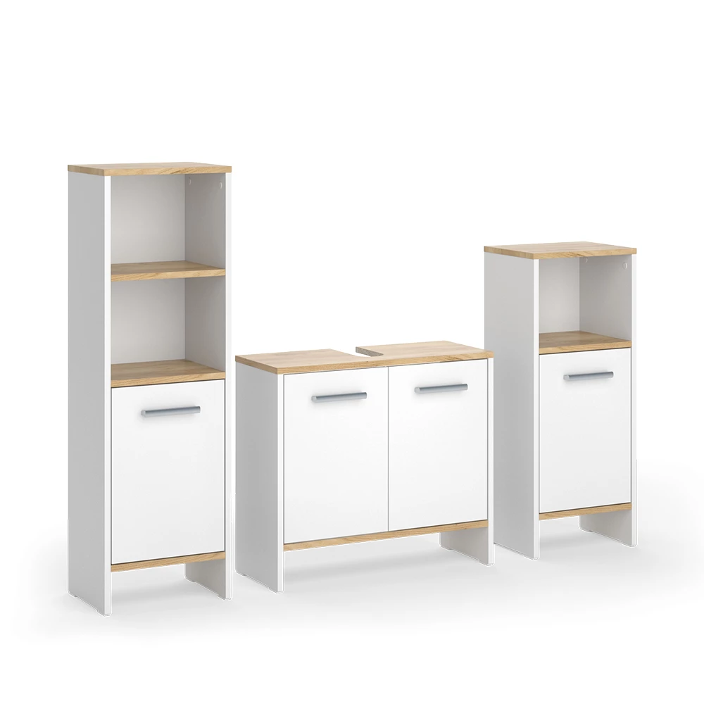 Vicco Badmöbel-Set Weiß/Goldkraft Eiche 3-teilig, Karli