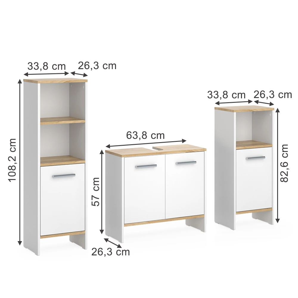 Vicco Badmöbel-Set Weiß/Goldkraft Eiche 3-teilig, Karli