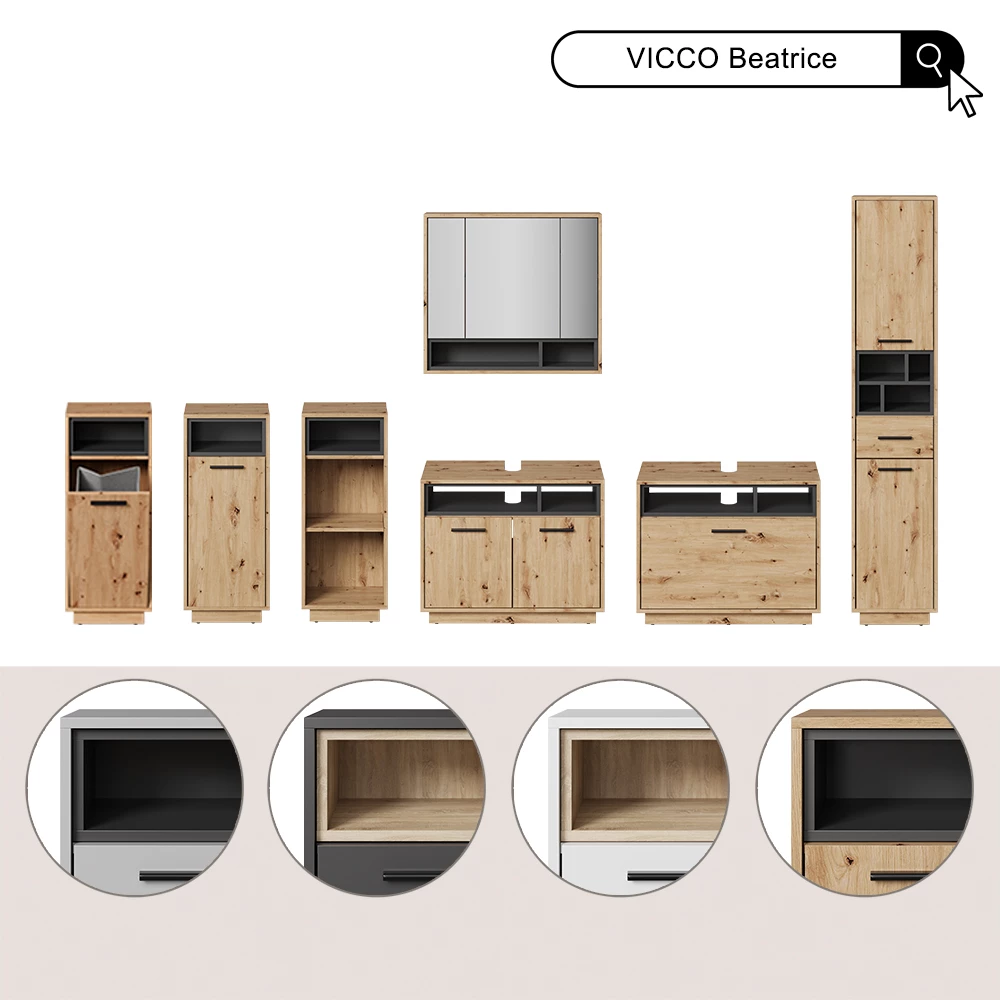 Vicco Waschbeckenunterschrank "Beatrice", Grau/Anthrazit, 100 x 84.5 cm mit Schublade