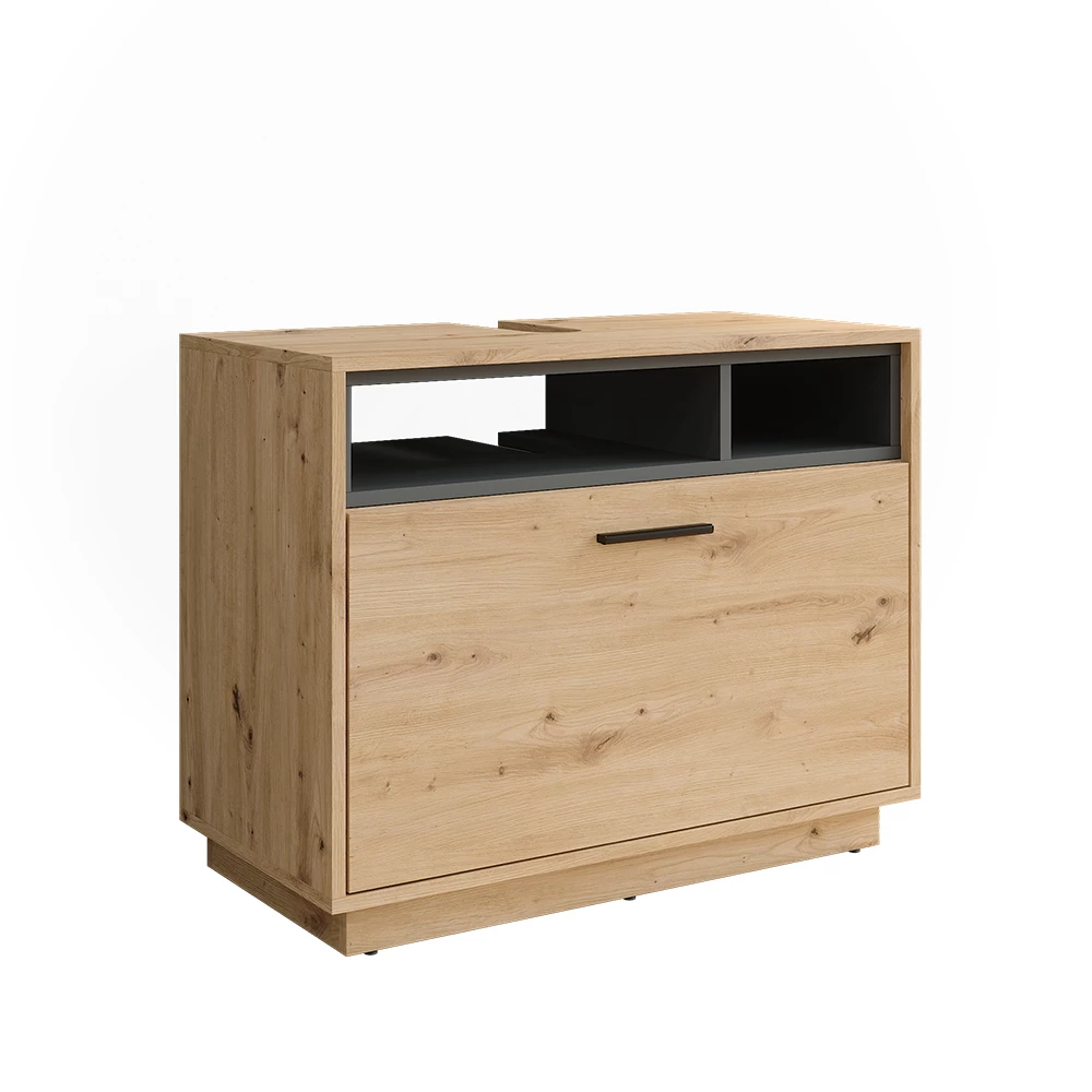 Vicco Wastafelonderbouw "Beatrice", Artisanaal eiken/antraciet, 100 x 84.5 cm met lade