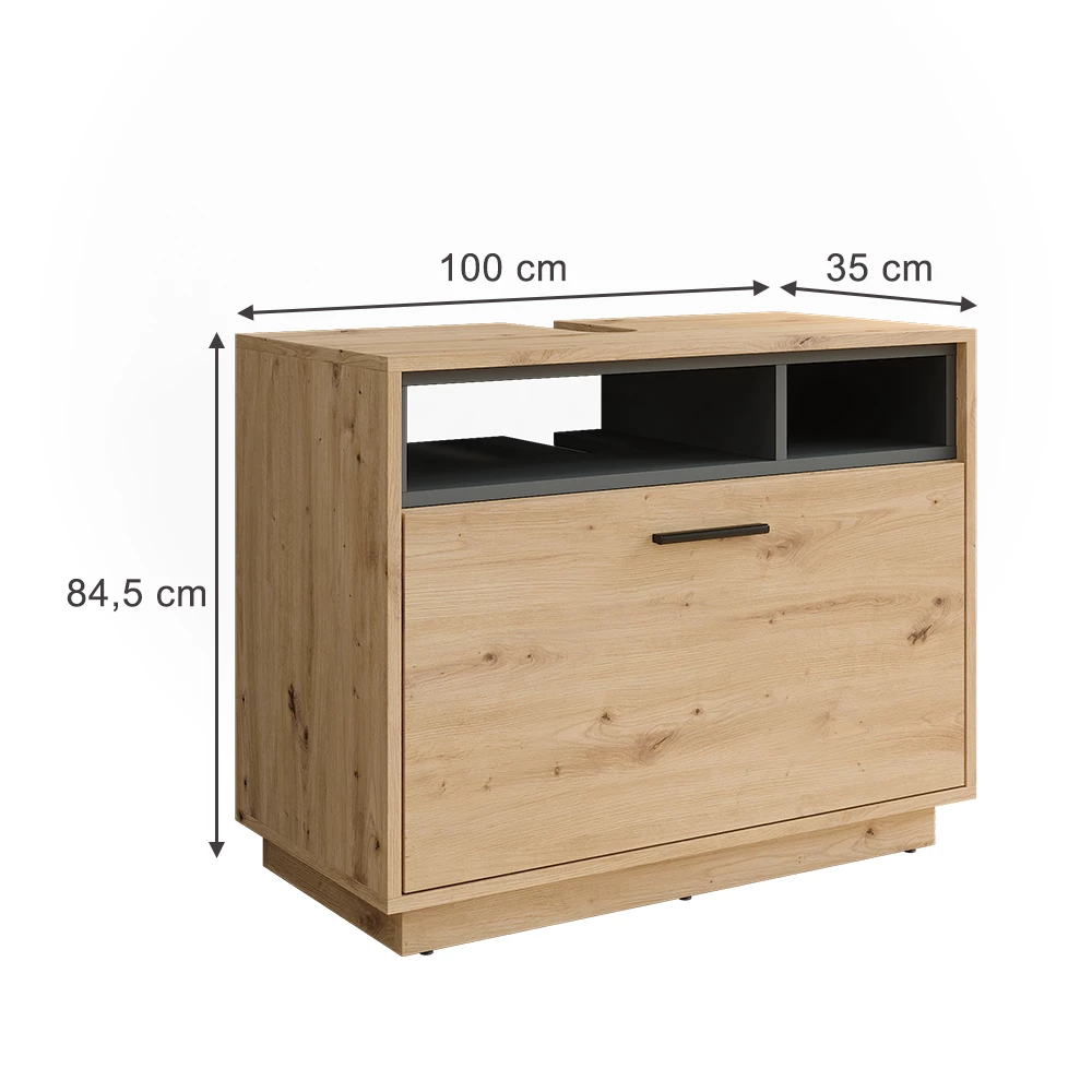 Vicco Wastafelonderbouw "Beatrice", Artisanaal eiken/antraciet, 100 x 84.5 cm met lade