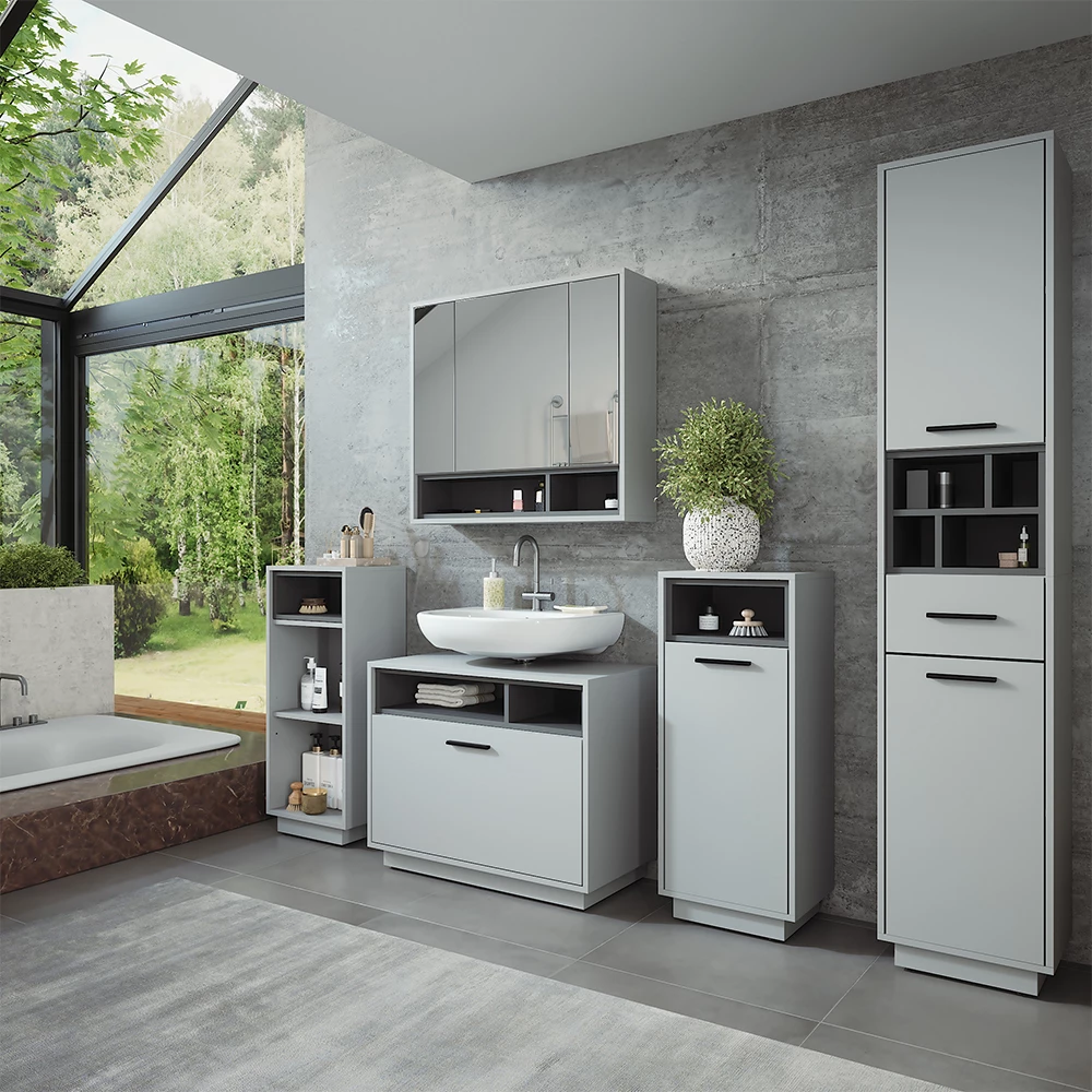 Vicco Waschbeckenunterschrank "Beatrice", Grau/Anthrazit, 100 x 84.5 cm mit Schublade