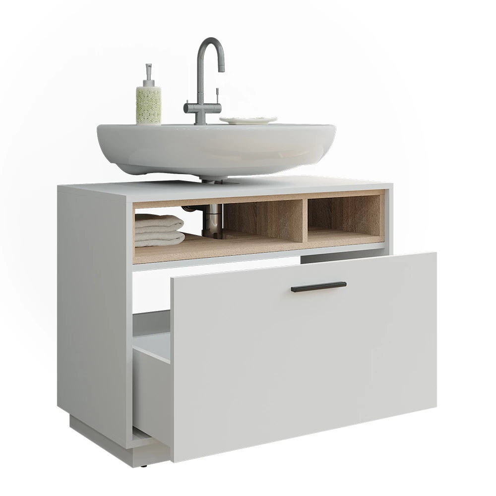 Vicco Wastafelonderbouw "Beatrice", Wit/Sonoma, 100 x 84.5 cm met lade