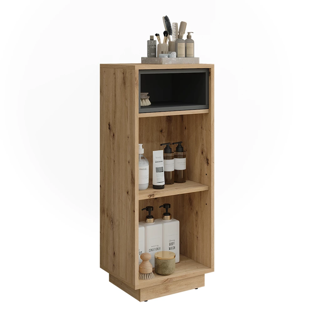Vicco Midikast "Beatrice", Artisanaal eiken/antraciet, 38 x 93 cm met 3 compartimenten