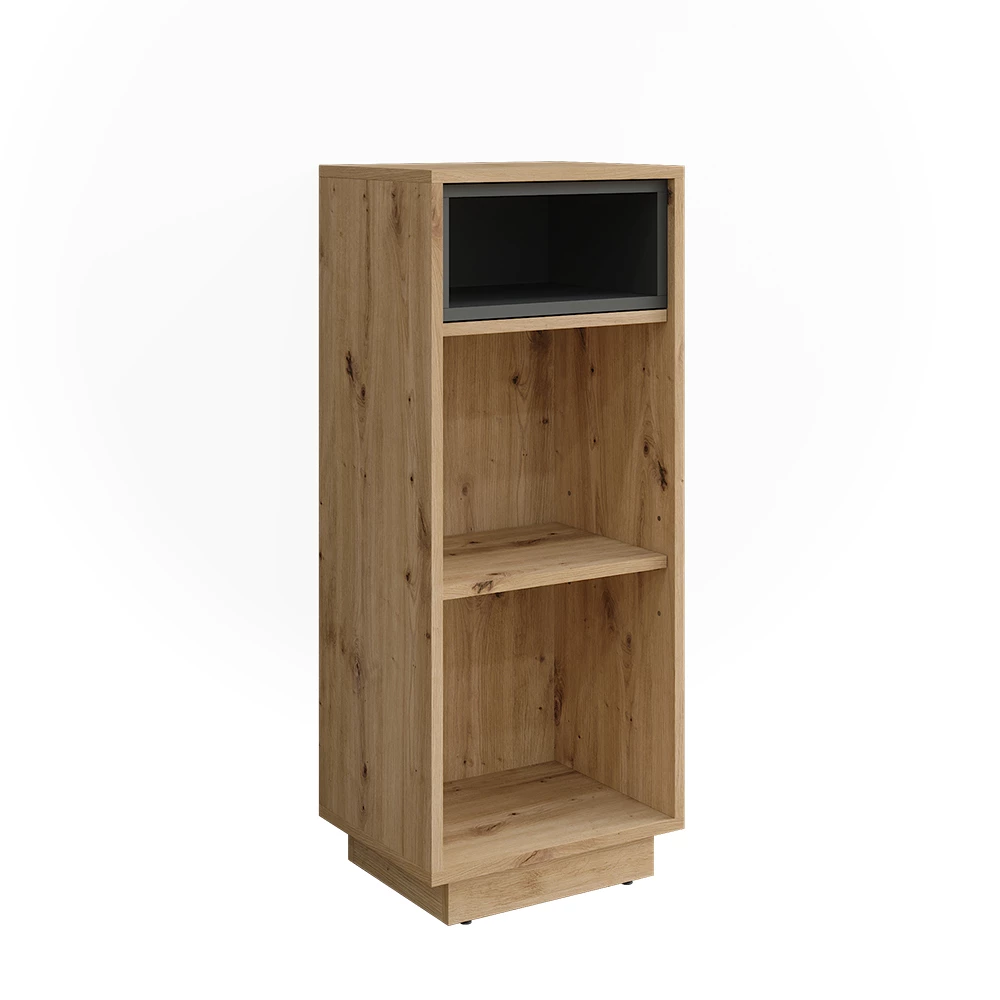 Vicco Midikast "Beatrice", Artisanaal eiken/antraciet, 38 x 93 cm met 3 compartimenten