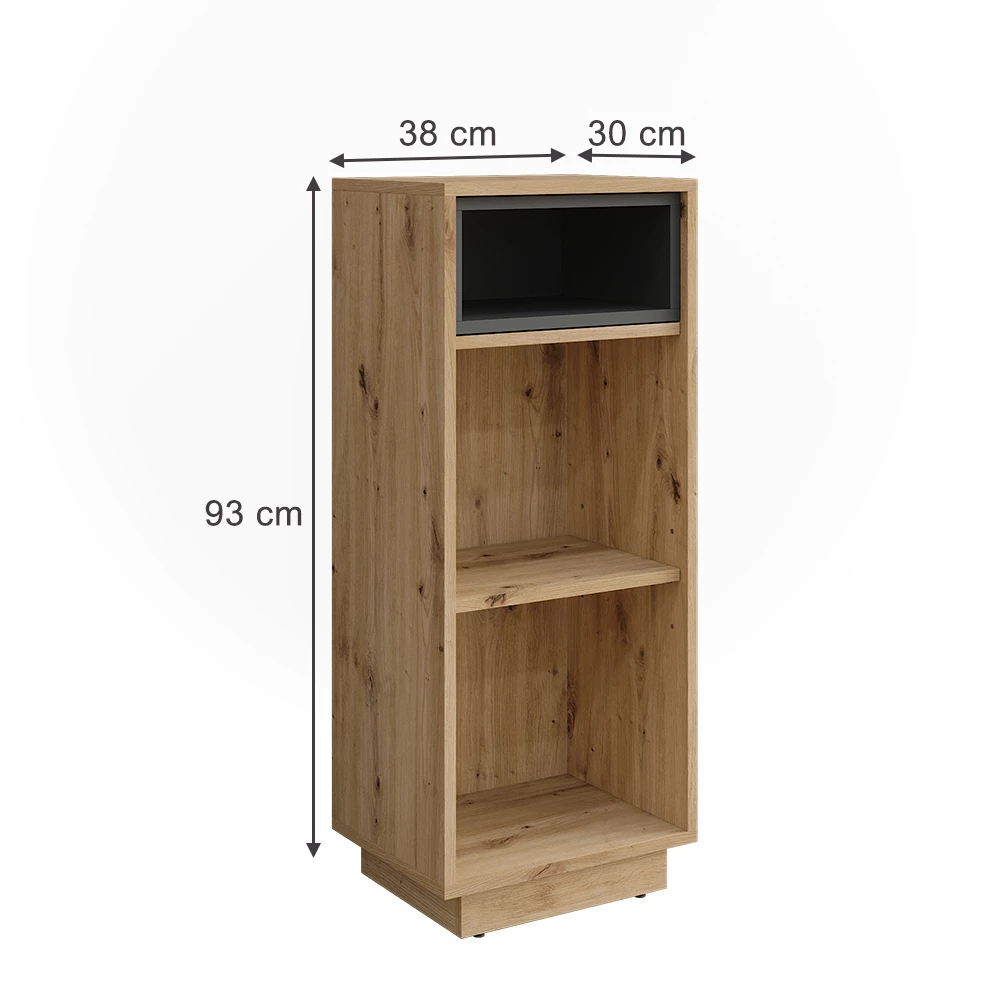 Vicco Midikast "Beatrice", Artisanaal eiken/antraciet, 38 x 93 cm met 3 compartimenten
