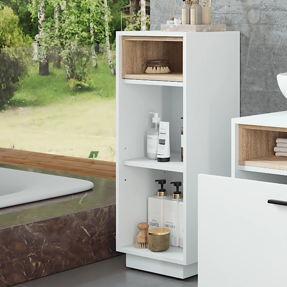 Vicco Midischrank "Beatrice", Weiß/Sonoma, 38 x 93 cm mit 3 Fächern