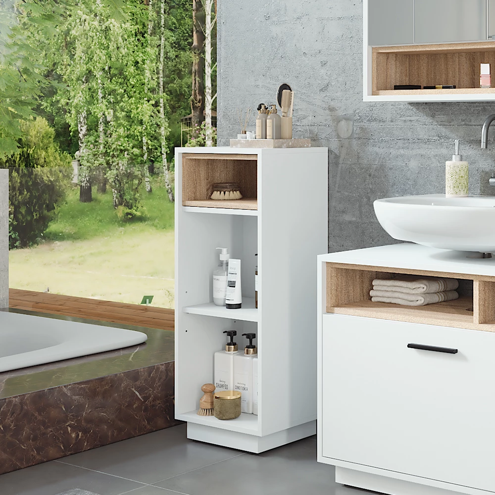 Vicco Midischrank "Beatrice", Weiß/Sonoma, 38 x 93 cm mit 3 Fächern