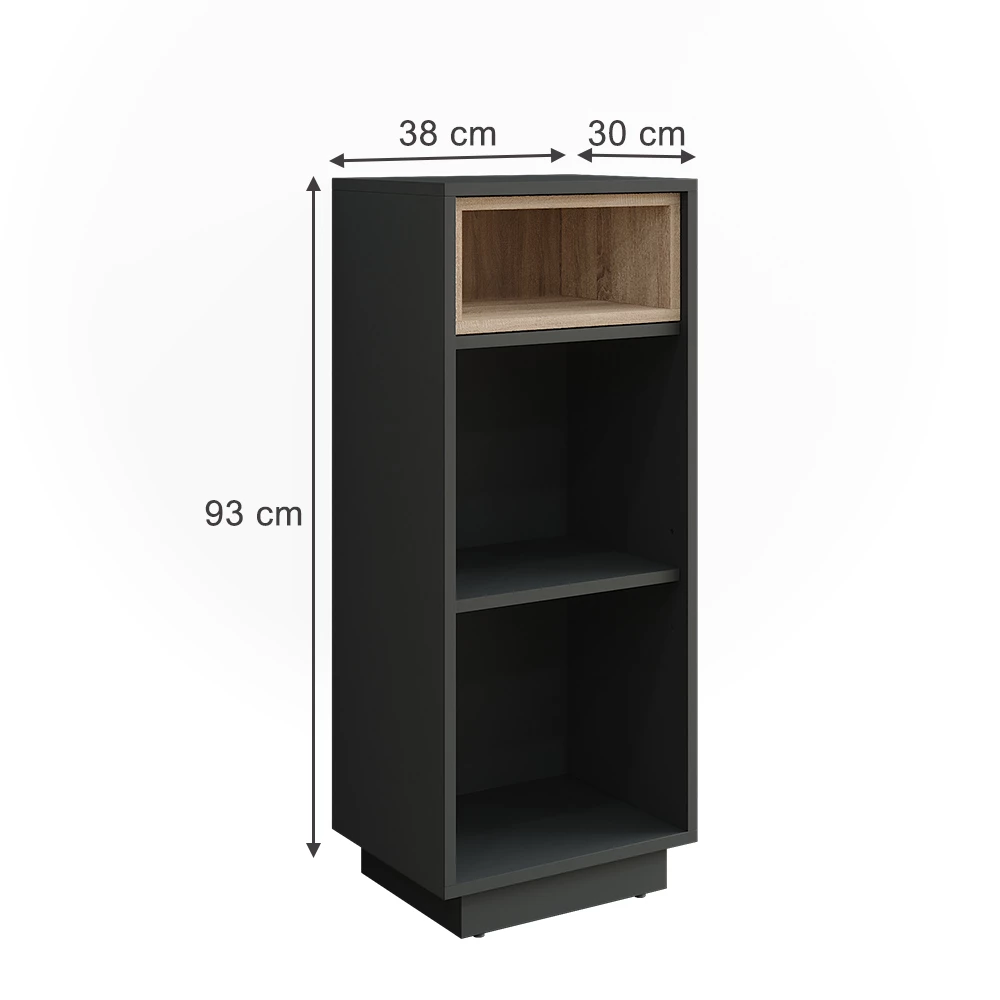 Vicco Tussenkast "Beatrice", Antraciet/Sonoma, 38 x 93 cm met 3 compartimenten