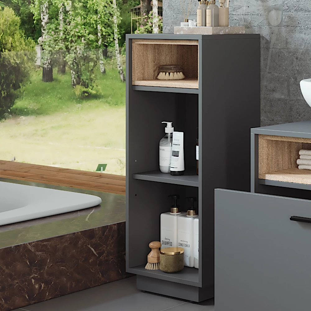 Vicco Tussenkast "Beatrice", Antraciet/Sonoma, 38 x 93 cm met 3 compartimenten
