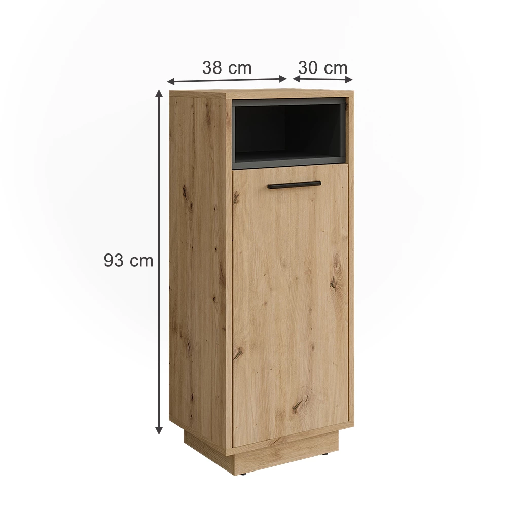 Vicco Badkamerkast "Beatrice", Artisanaal eiken/antraciet, 38 x 93 cm met uitneembare binnenzak