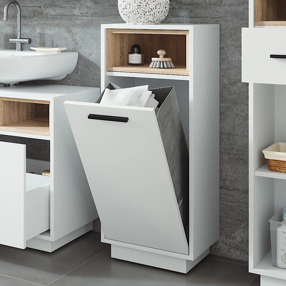 Vicco Wäscheschrank "Beatrice", Weiß/Sonoma, 38 x 93 cm mit herausnehmbarer Innentasche