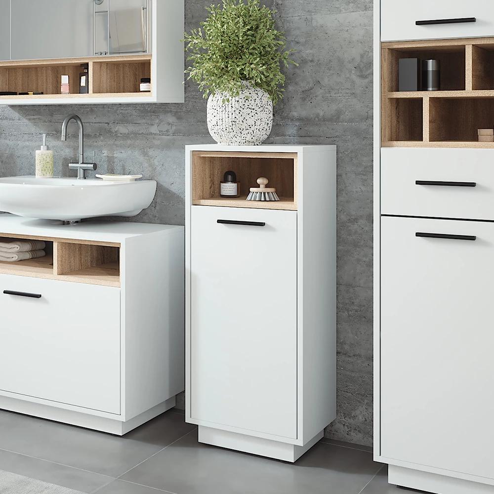 Vicco Wäscheschrank "Beatrice", Weiß/Sonoma, 38 x 93 cm mit herausnehmbarer Innentasche