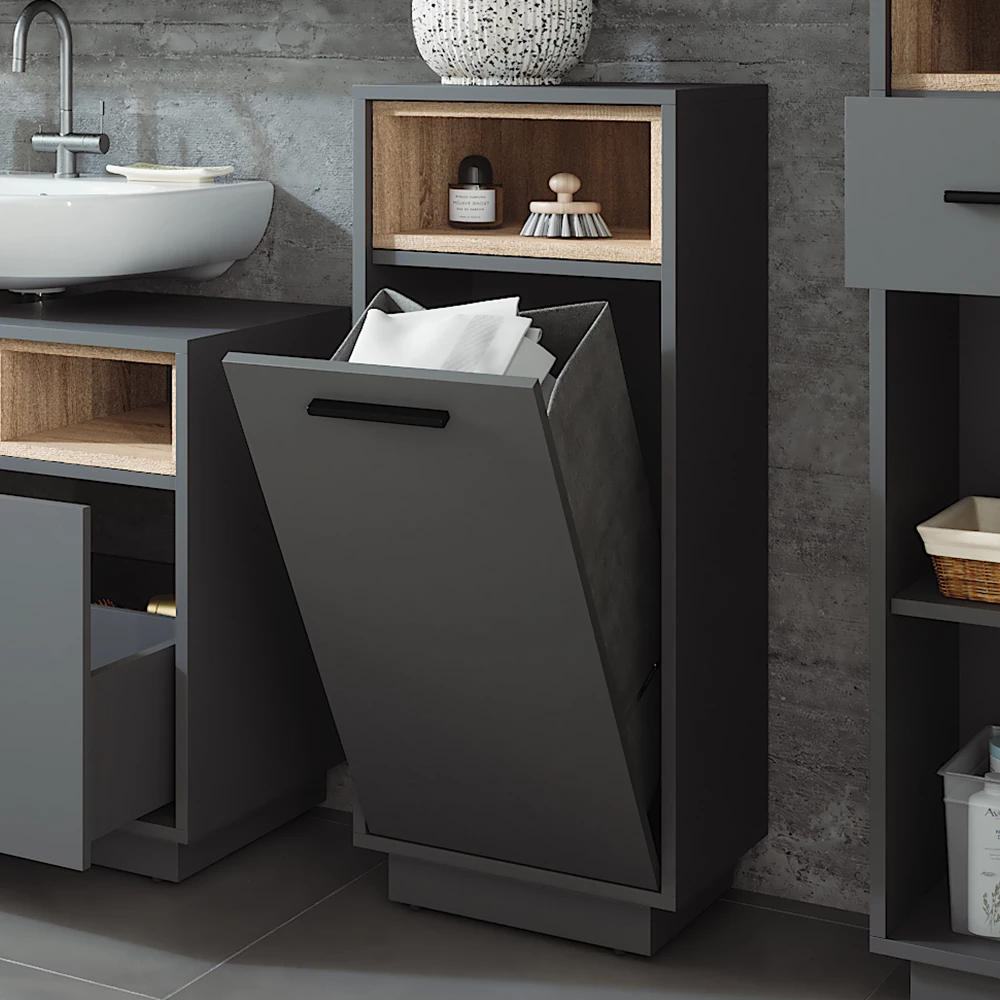 Vicco Wäscheschrank "Beatrice", Anthrazit/Sonoma, 38 x 93 cm mit herausnehmbarer Innentasche