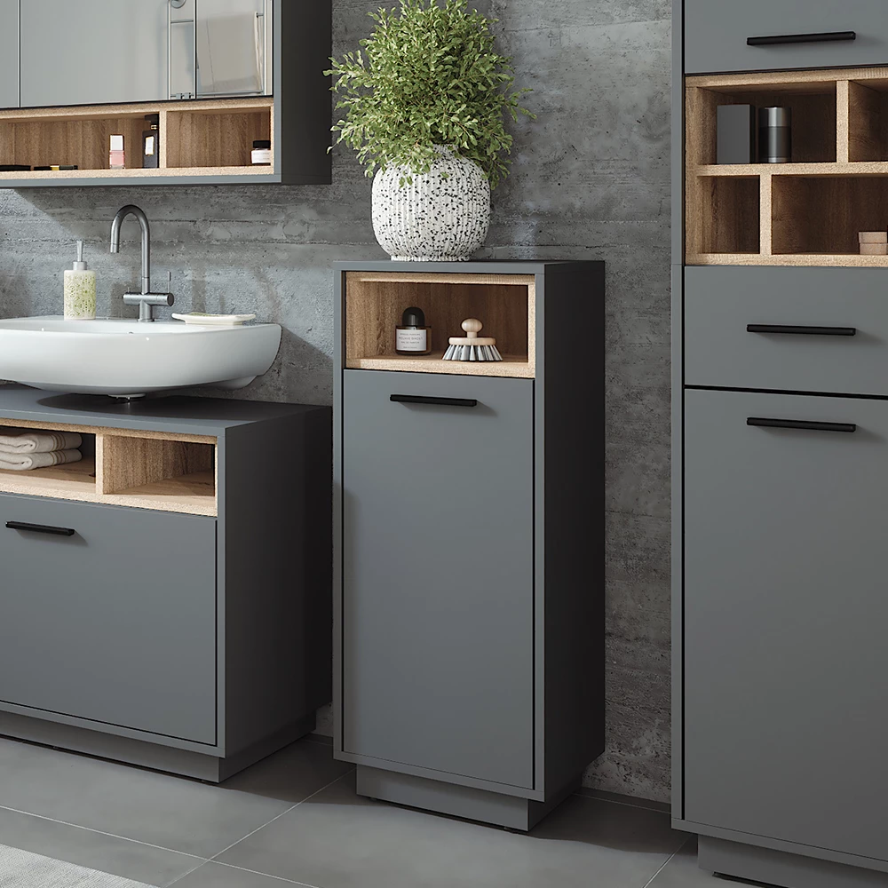 Vicco Wäscheschrank "Beatrice", Anthrazit/Sonoma, 38 x 93 cm mit herausnehmbarer Innentasche