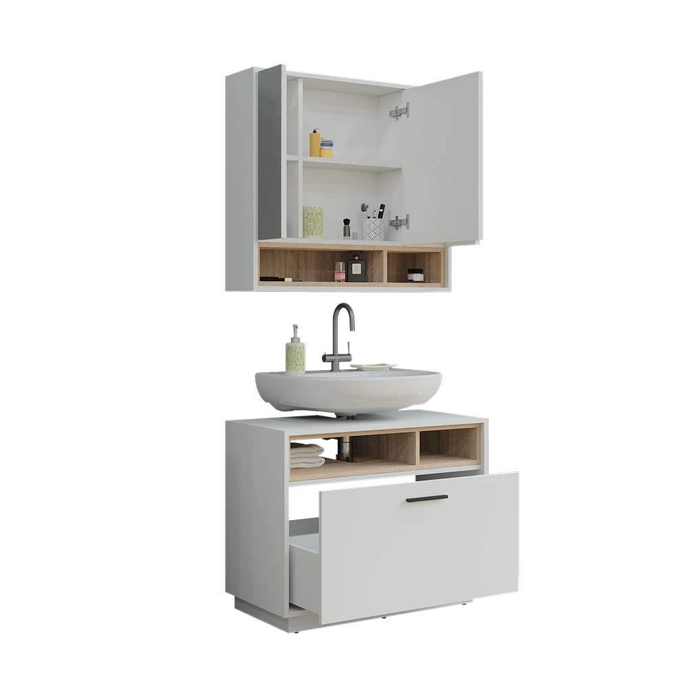 Vicco Set di mobili da bagno Bianco/Sonoma 2 parti, Beatrice
