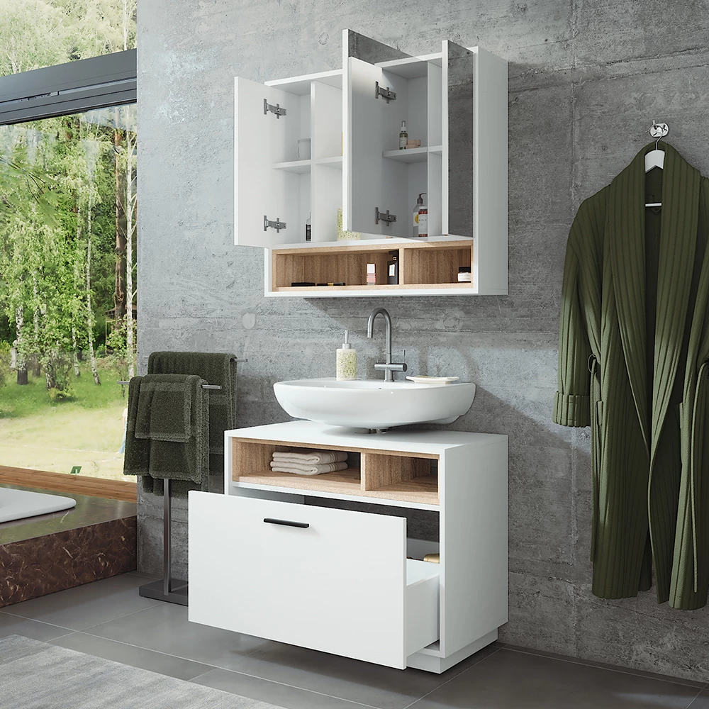 Vicco Set di mobili da bagno Bianco/Sonoma 2 parti, Beatrice