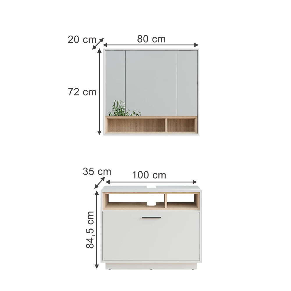 Vicco Set di mobili da bagno Bianco/Sonoma 2 parti, Beatrice