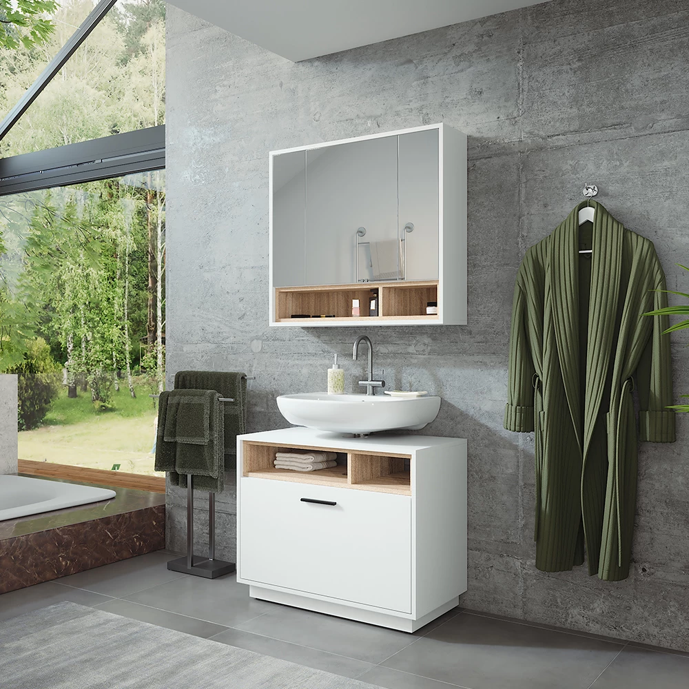 Vicco Set di mobili da bagno Bianco/Sonoma 2 parti, Beatrice