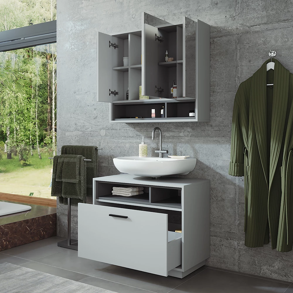 Vicco Badmöbel-Set Grau/Anthrazit 2 Teile, Beatrice