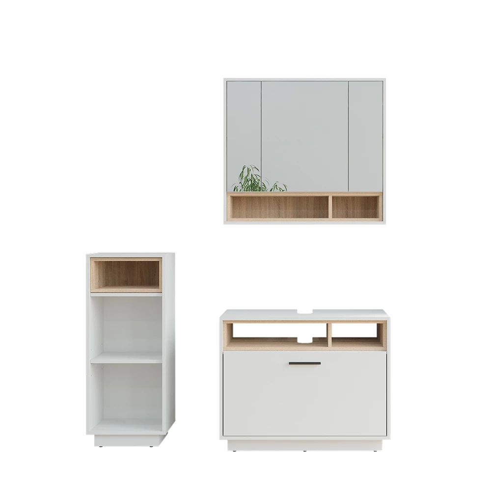 Vicco Badmöbel-Set Weiß/Sonoma 3 Teile mit Midischrank, Beatrice