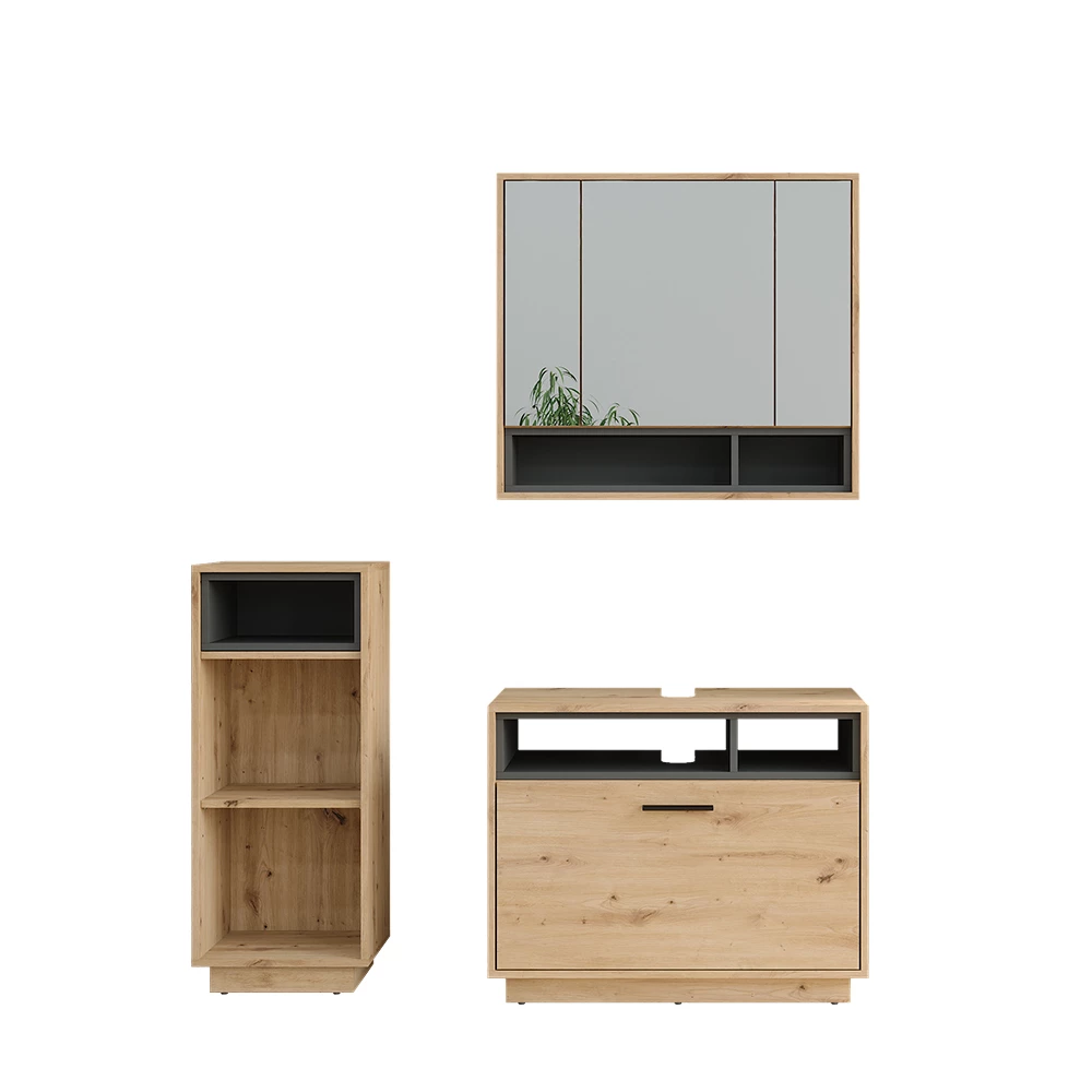 Vicco Badkamermeubelset Artisanaal eiken/antraciet 3 stuks met midi-eenheid, Beatrice
