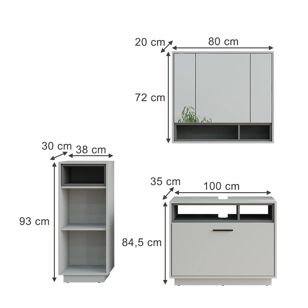 Vicco Badkamermeubelset Grijs/antraciet Set 2, Beatrice