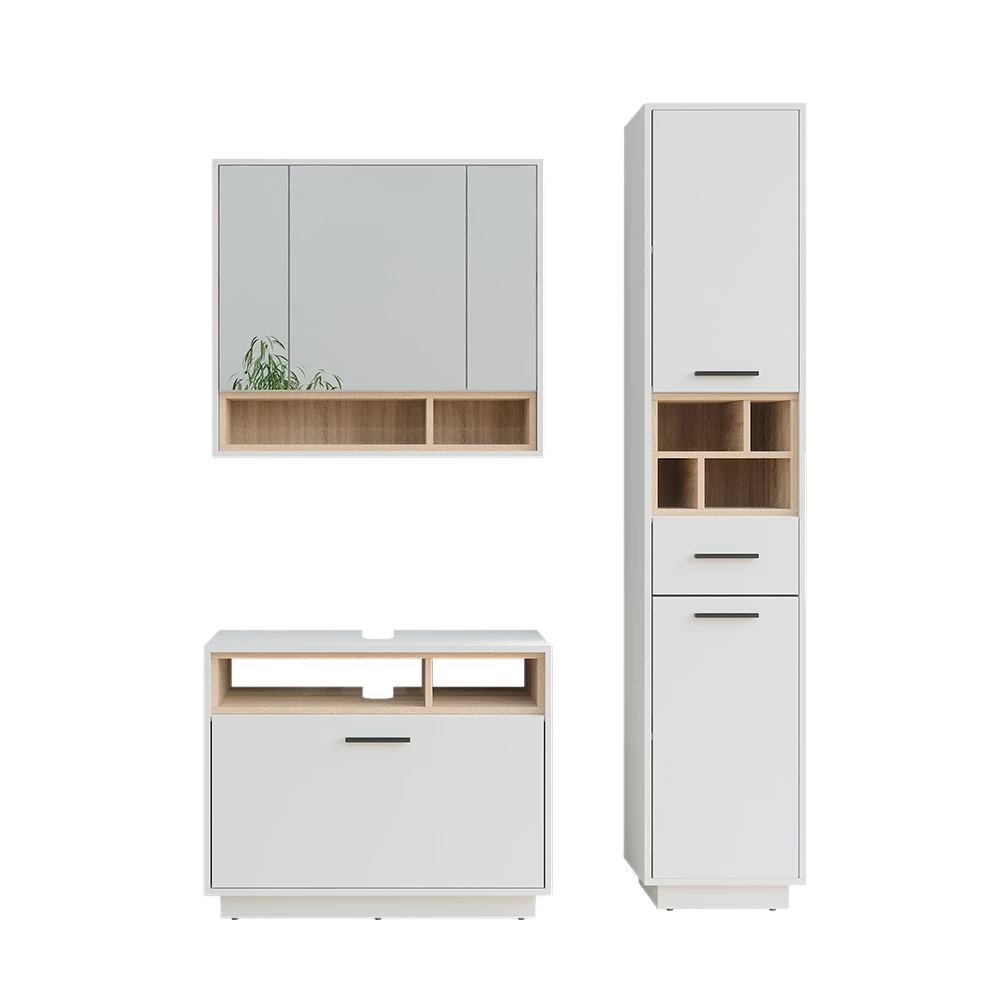 Vicco Set di mobili da bagno Bianco/Sonoma 3 parti con colonna, Beatrice