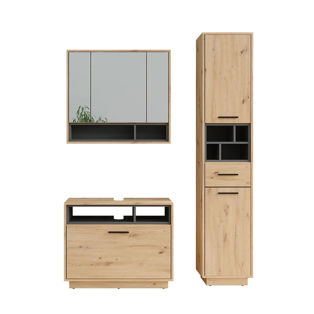 Vicco Badmöbel-Set Artisan Eiche/Anthrazit 3 Teile mit Hochschrank, Beatrice