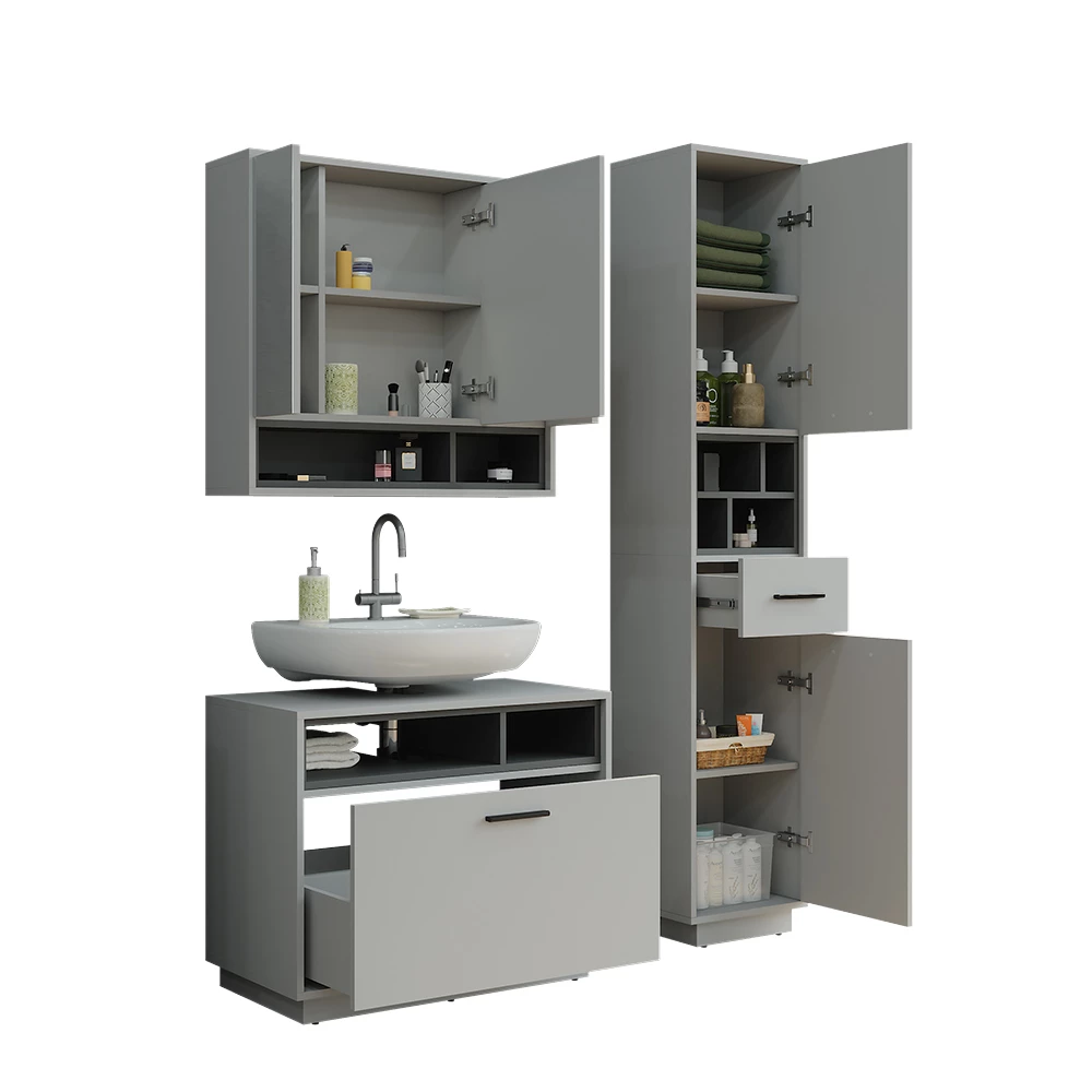 Vicco Set di mobili da bagno Grigio/antracite 3 parti con colonna, Beatrice
