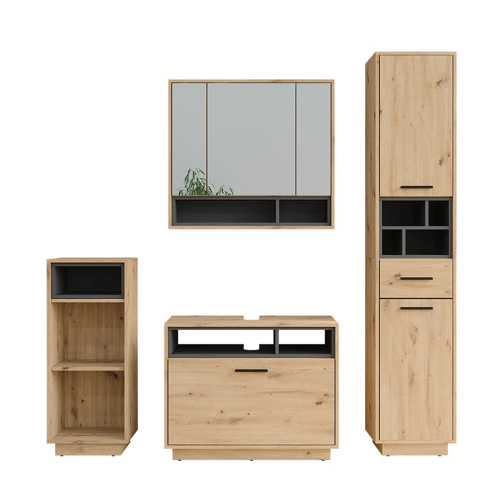 Vicco Badkamermeubelset Artisanaal eiken/antraciet Set 4, Beatrice