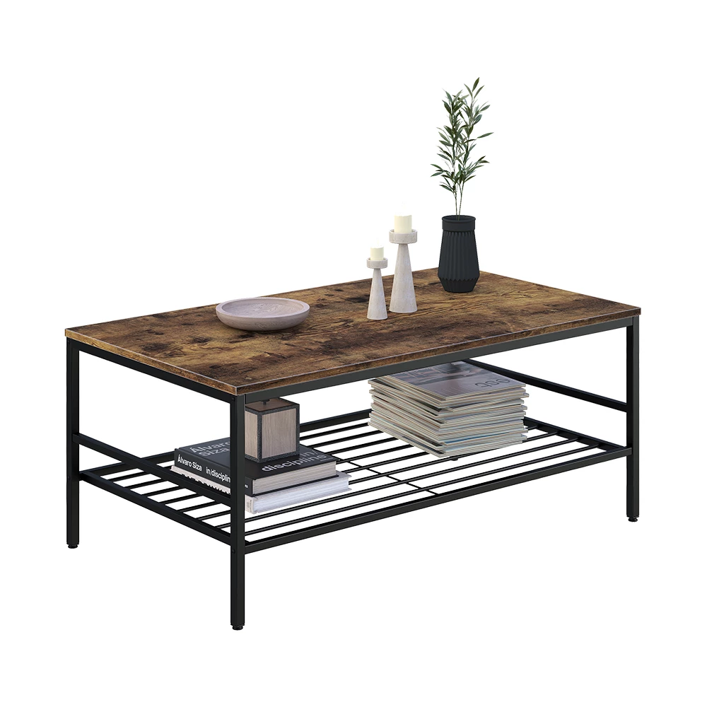 Salontafel in Goldkraft eik/zwart op een witte achtergrond met decoratieve elementen