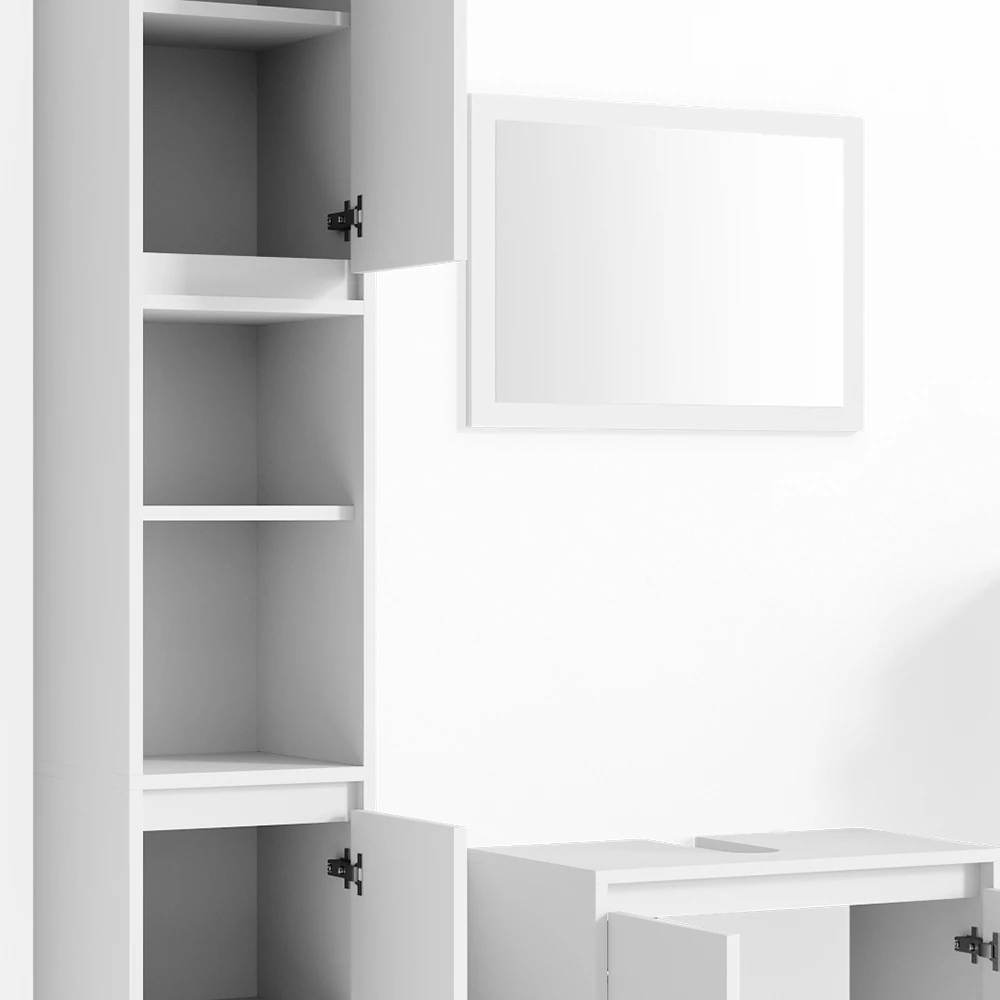 Primo piano di Set di mobili da bagno in Bianco, mostrando design e dettagli della superficie
