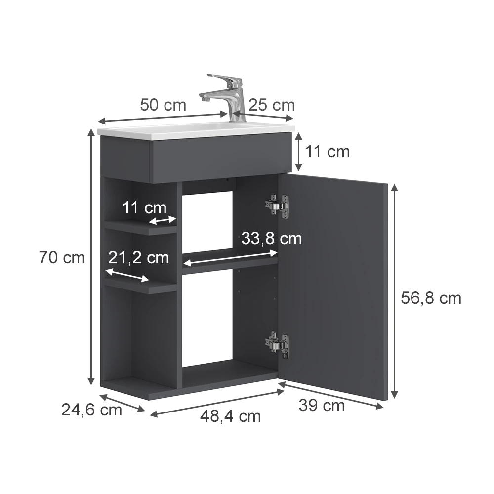 Vicco Badmöbel-Set Anthrazit 2 Teile, mit Waschbecken, Amadeo