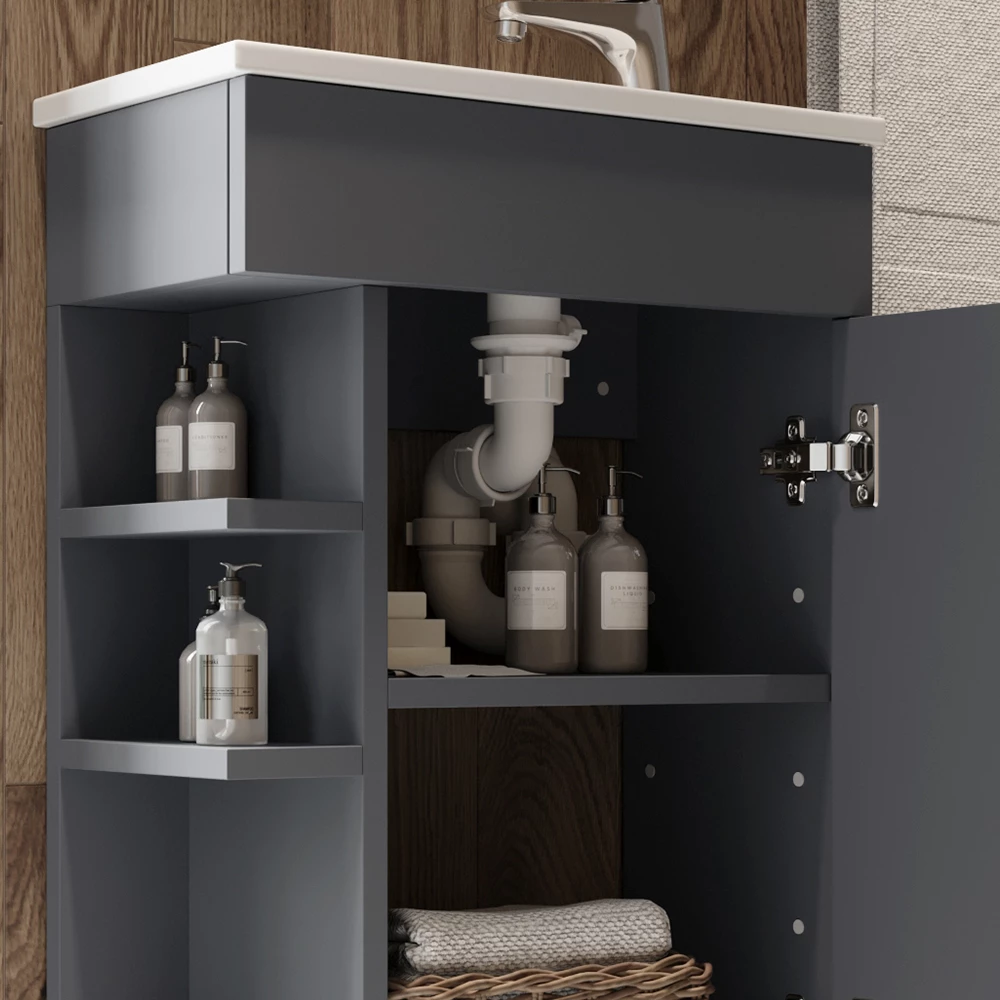 Vicco Badmöbel-Set Anthrazit 2 Teile, mit Waschbecken, Amadeo