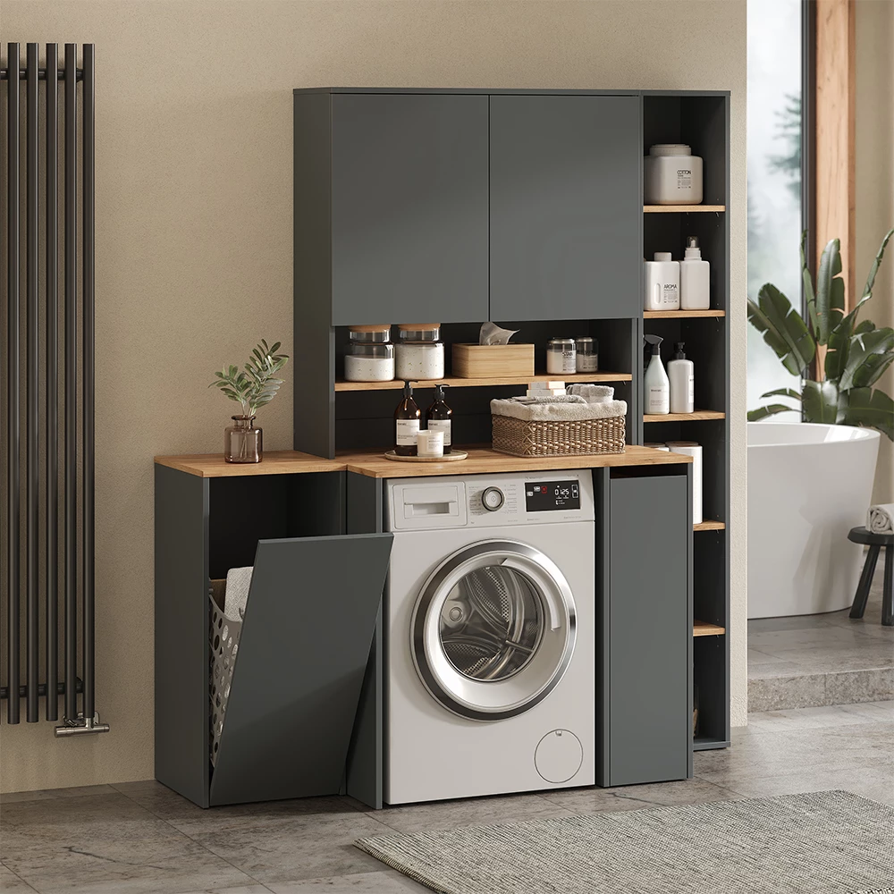 Vicco Wasmachinekast "Viktor", Antraciet/gouden eik, 93.6 x 100.4 cm