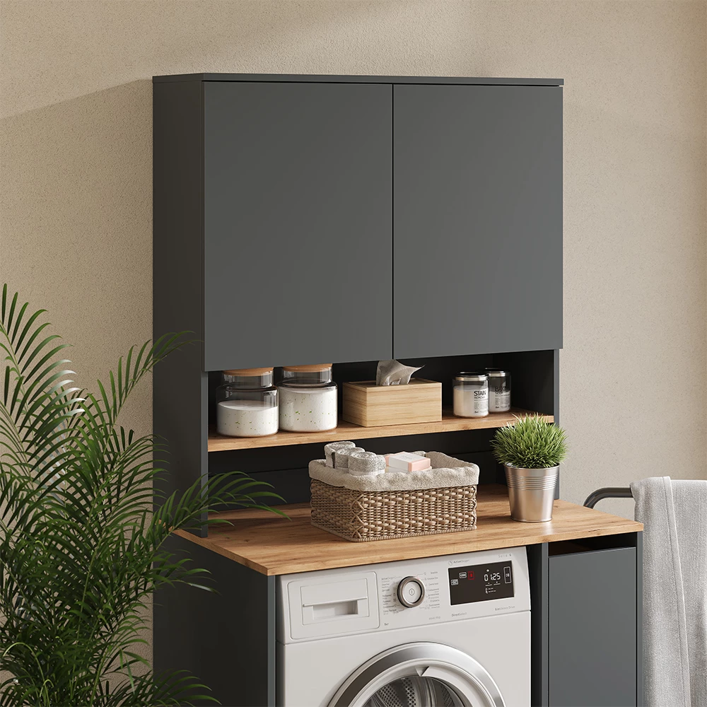 Vicco Wasmachinekast "Viktor", Antraciet/gouden eik, 93.6 x 100.4 cm