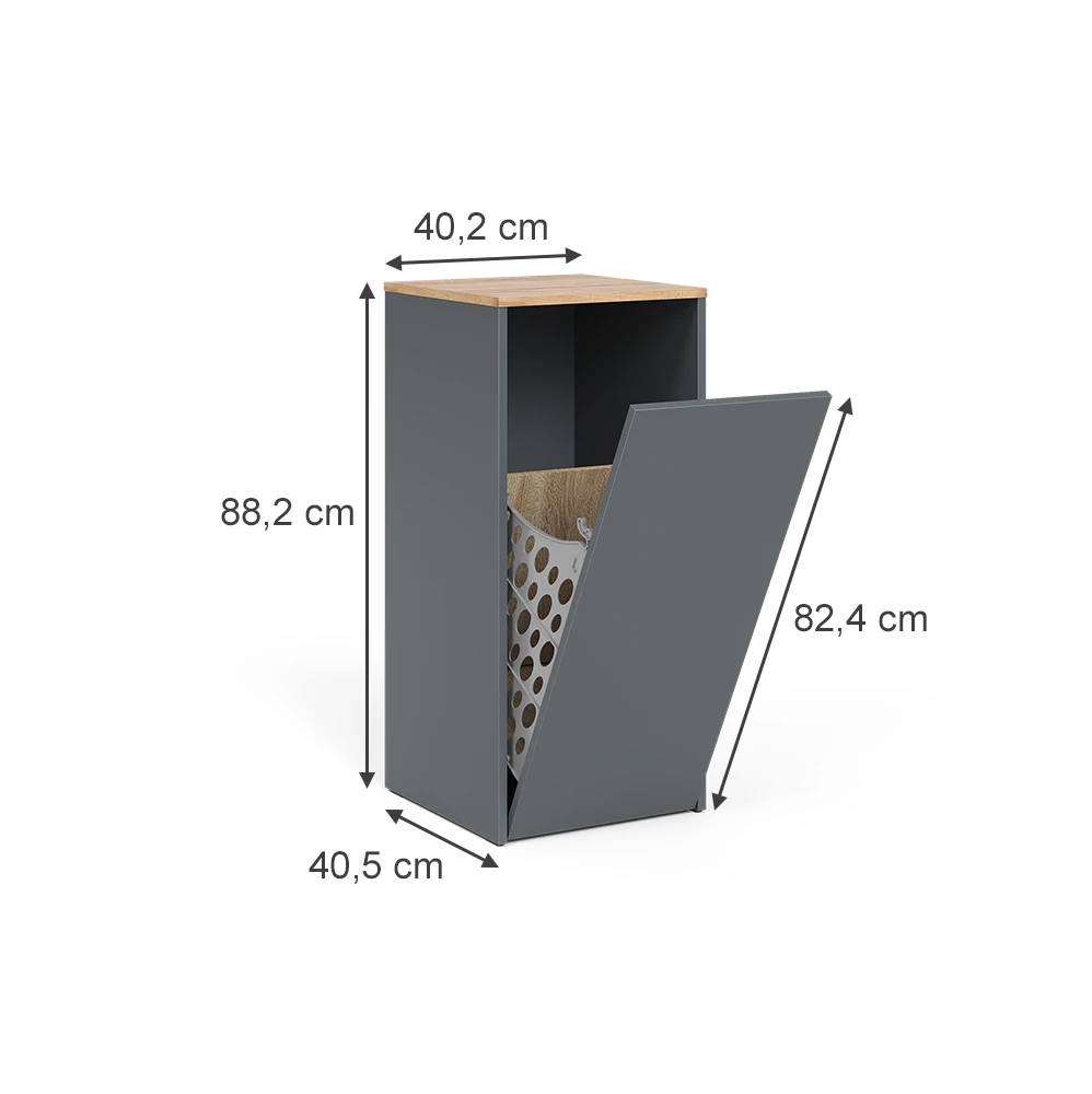 Vicco Badkamerkast "Viktor", Antraciet/gouden eik, 40.2 x 88.2 cm met wasmand