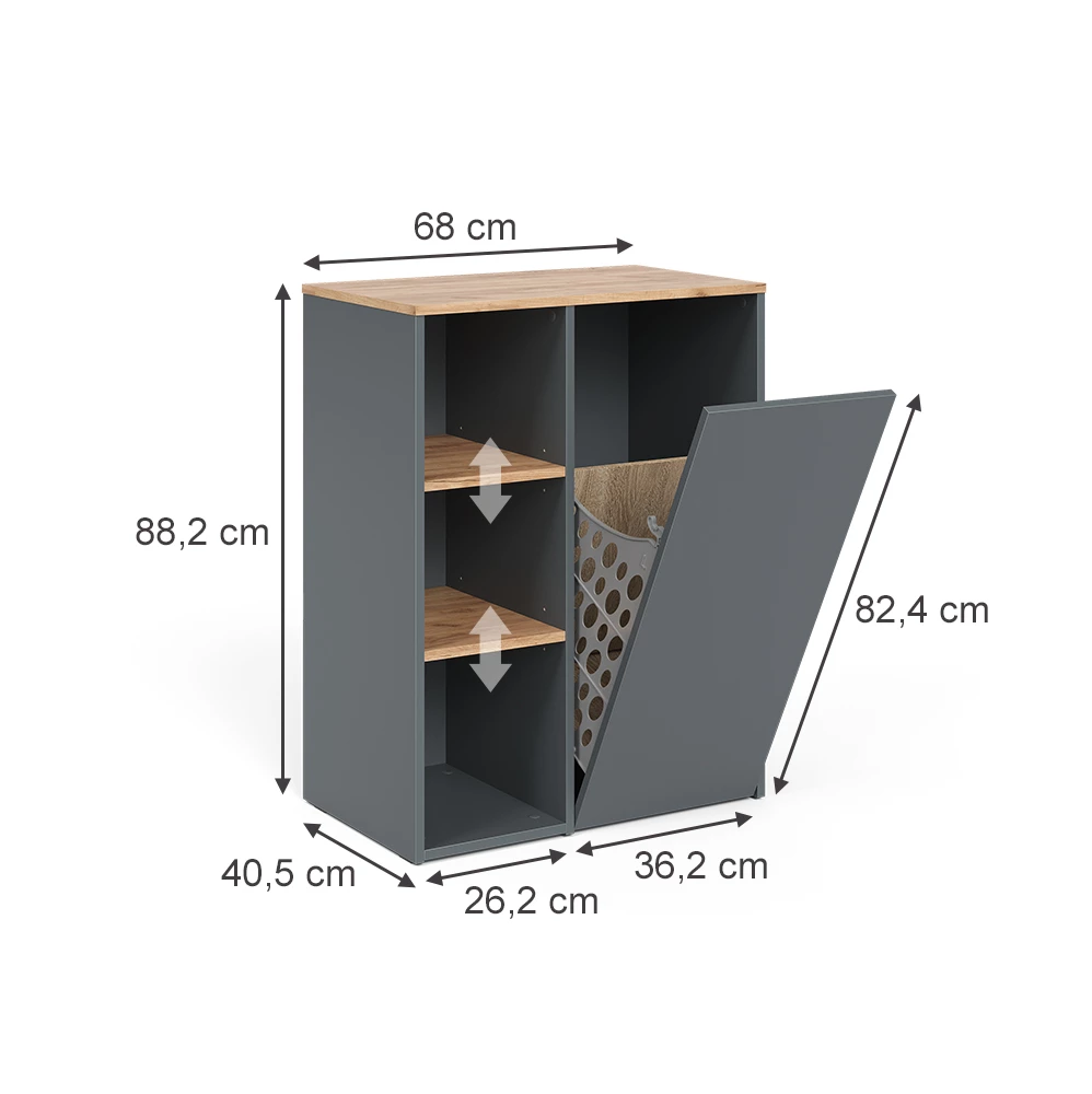 Vicco Badkamerkast "Viktor", Antraciet/gouden eik, 68 x 88.2 cm met open vakken