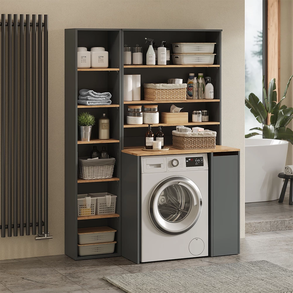 Vicco Wasmachinekast Antraciet/gouden eik 93.6 x 88.2 cm 2 delen met kast en legplank, Victor