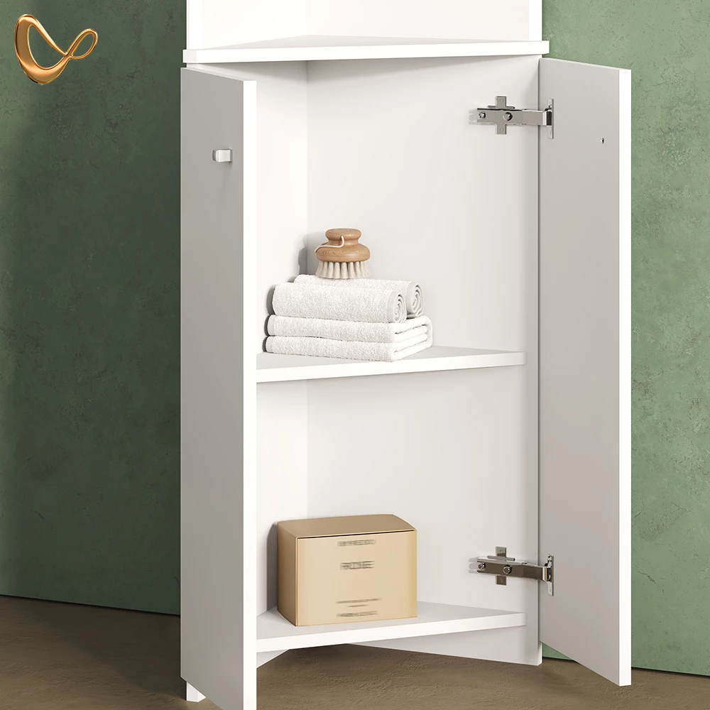 Nahaufnahme von Badschrank in Weiß, zeigt Design- und Oberflächendetails