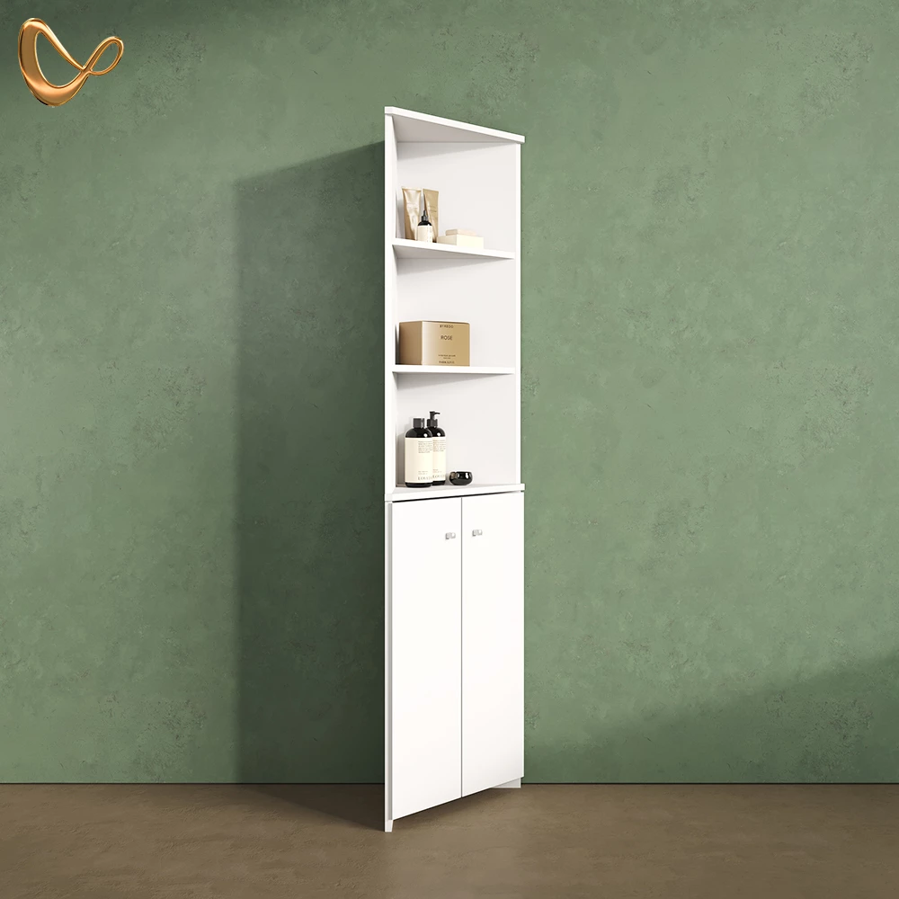 Badschrank Fucino Weiß 52 x 175 cm Eckschrank mit 2 Türen livinity®