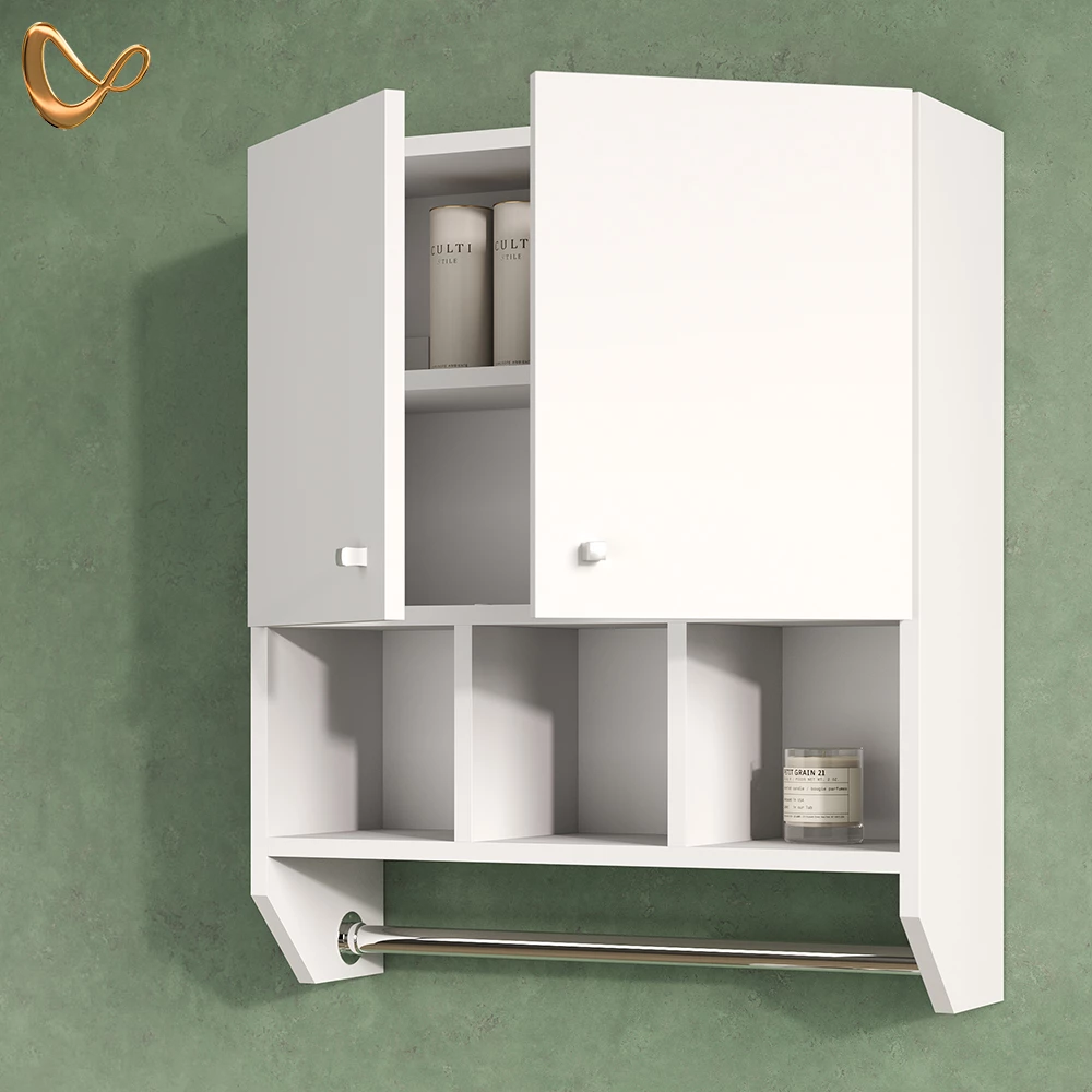 Nahaufnahme von Badschrank in Weiß, zeigt Design- und Oberflächendetails
